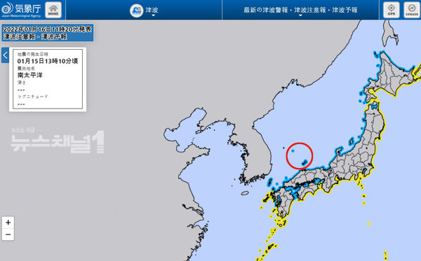 ▲일본 기상청 홈페이지에서 제공되는 쓰나미 관련 지도에서 독도를 일본 영토로 표기한 모습(빨간색 원안). 사진=서경덕 성신여대 교수